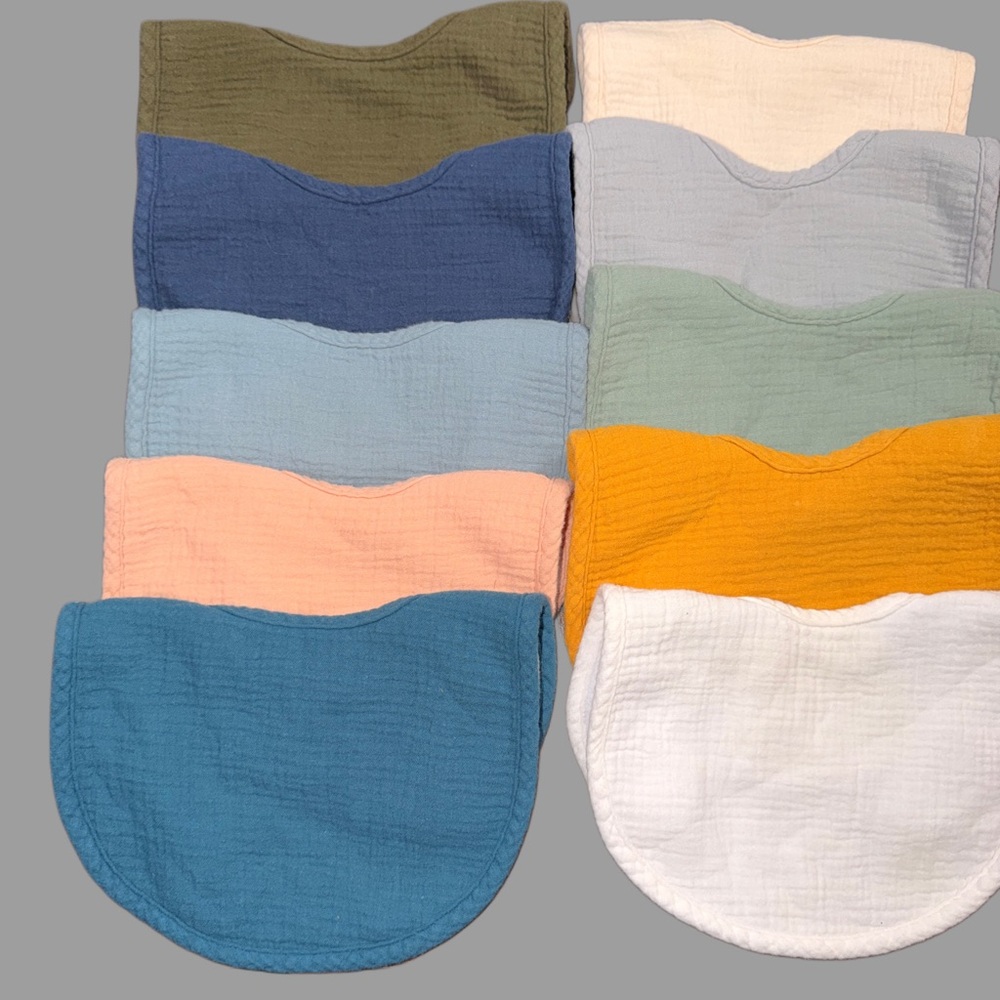 Konssy 10-Pack Muslin Baby Bib Set | Soft Absorbent Cotton | Like New - Picture 2 of 4